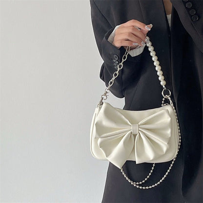 Black White PU Bow Handbags Autumn Winter Ladies