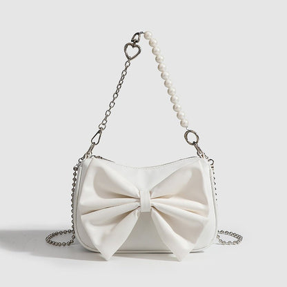 Black White PU Bow Handbags Autumn Winter Ladies
